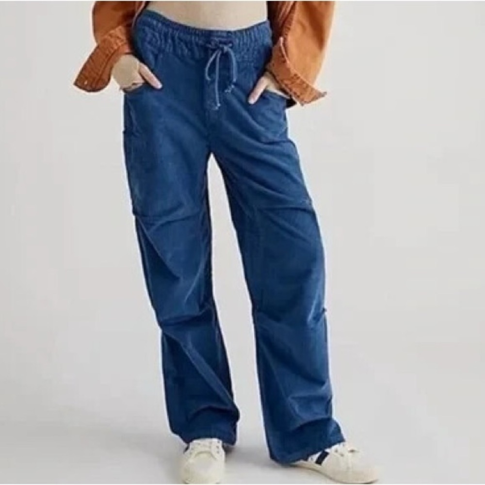 Free People Indigo Blue Drawstring Wide-Leg Pants